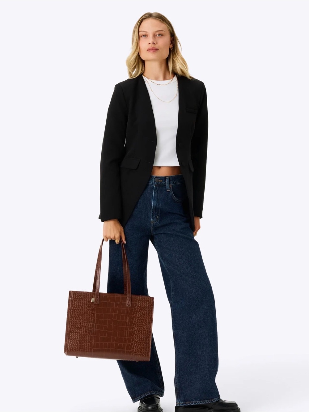BEIS Brown Croc-Embossed Tote